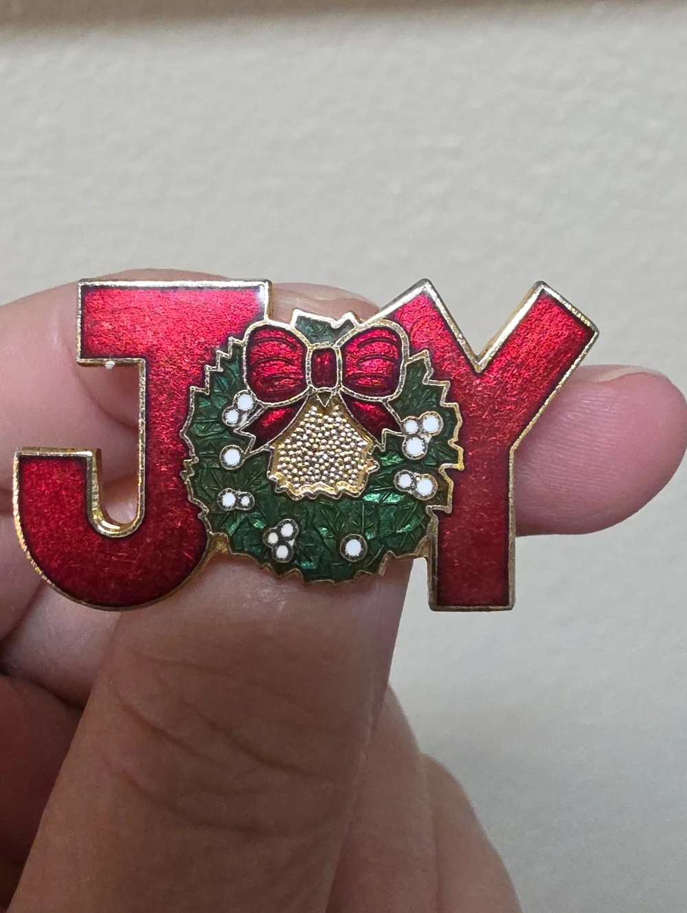 Vintage 1979 Centennia JOY Wreath Bow Bells Christmas Holiday Pin Brooch